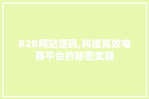 B2B网站源码,构建高效电商平台的秘密武器