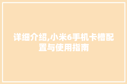 详细介绍,小米6手机卡槽配置与使用指南 WordPress教程