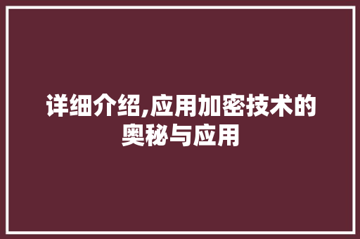 详细介绍,应用加密技术的奥秘与应用