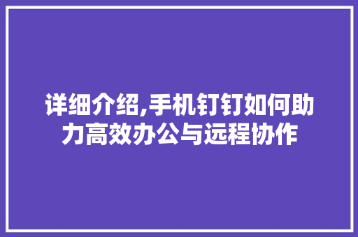 详细介绍,手机钉钉如何助力高效办公与远程协作