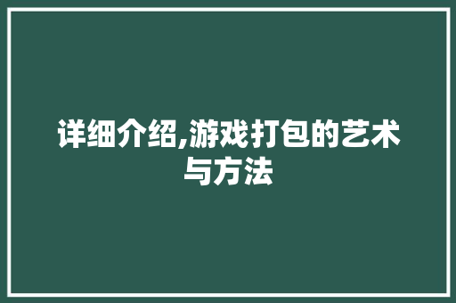 详细介绍,游戏打包的艺术与方法 SEO教程