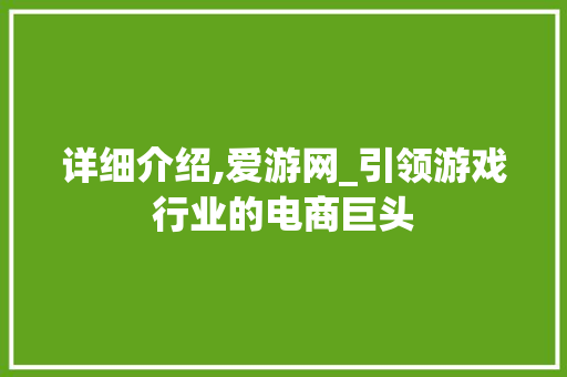 详细介绍,爱游网_引领游戏行业的电商巨头