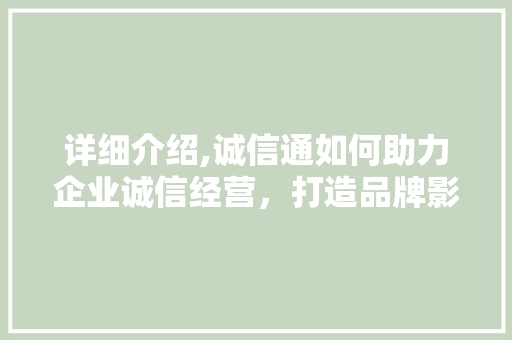 详细介绍,诚信通如何助力企业诚信经营，打造品牌影响力