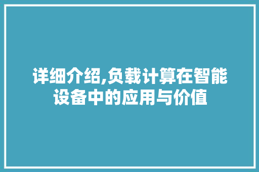 详细介绍,负载计算在智能设备中的应用与价值