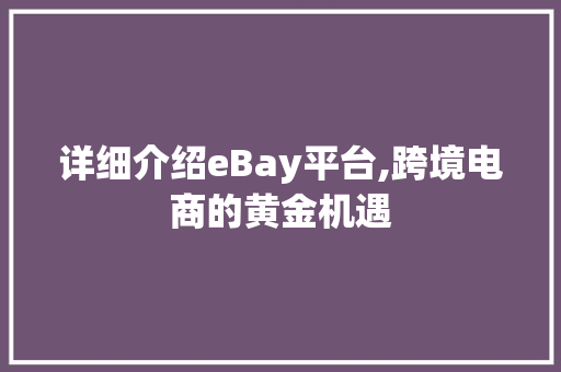 详细介绍eBay平台,跨境电商的黄金机遇