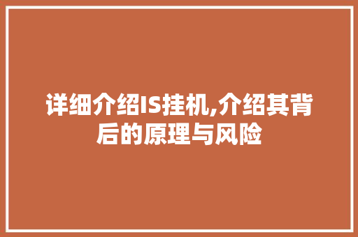 详细介绍IS挂机,介绍其背后的原理与风险