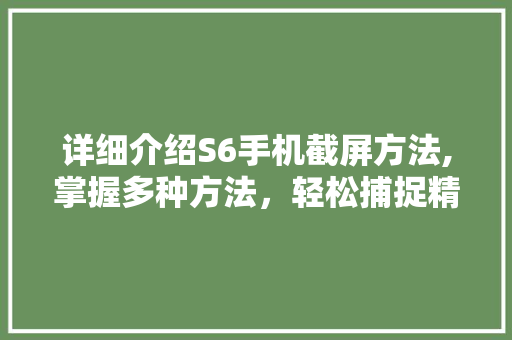 详细介绍S6手机截屏方法,掌握多种方法，轻松捕捉精彩瞬间