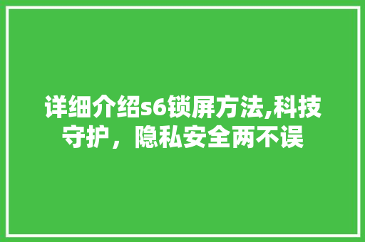 详细介绍s6锁屏方法,科技守护，隐私安全两不误