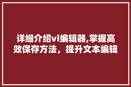 详细介绍vi编辑器,掌握高效保存方法，提升文本编辑体验