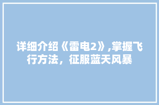 详细介绍《雷电2》,掌握飞行方法，征服蓝天风暴
