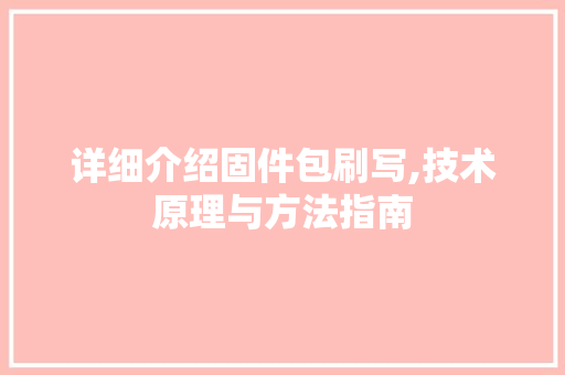 详细介绍固件包刷写,技术原理与方法指南