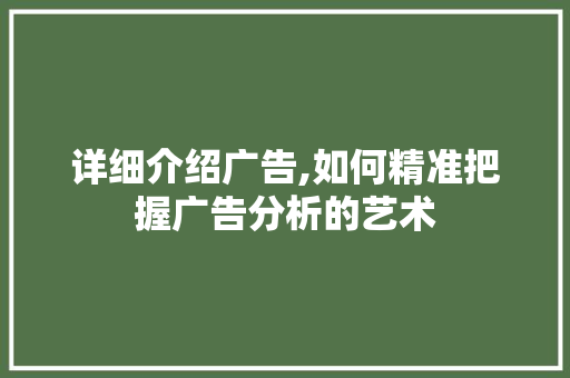 详细介绍广告,如何精准把握广告分析的艺术
