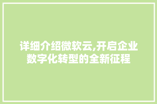 详细介绍微软云,开启企业数字化转型的全新征程