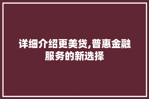 详细介绍更美贷,普惠金融服务的新选择