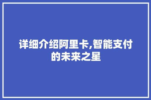 详细介绍阿里卡,智能支付的未来之星