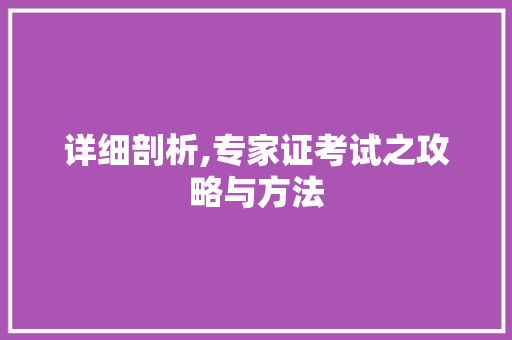 详细剖析,专家证考试之攻略与方法