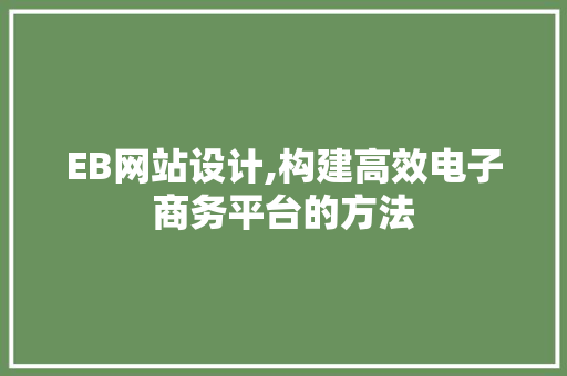 EB网站设计,构建高效电子商务平台的方法