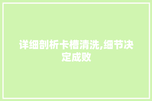详细剖析卡槽清洗,细节决定成败