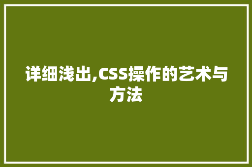 详细浅出,CSS操作的艺术与方法
