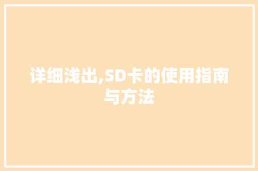 详细浅出,SD卡的使用指南与方法