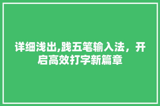 详细浅出,践五笔输入法，开启高效打字新篇章 建站教程