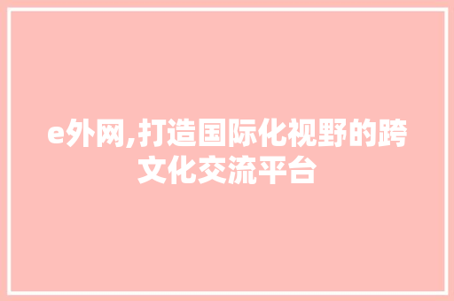 e外网,打造国际化视野的跨文化交流平台
