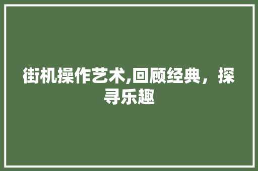 街机操作艺术,回顾经典，探寻乐趣