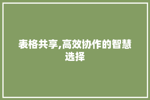 表格共享,高效协作的智慧选择