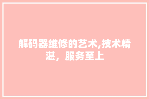 解码器维修的艺术,技术精湛，服务至上