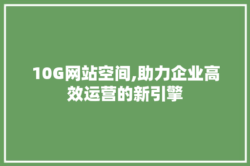 10G网站空间,助力企业高效运营的新引擎