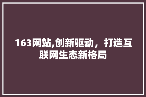 163网站,创新驱动，打造互联网生态新格局
