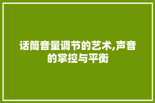 话筒音量调节的艺术,声音的掌控与平衡