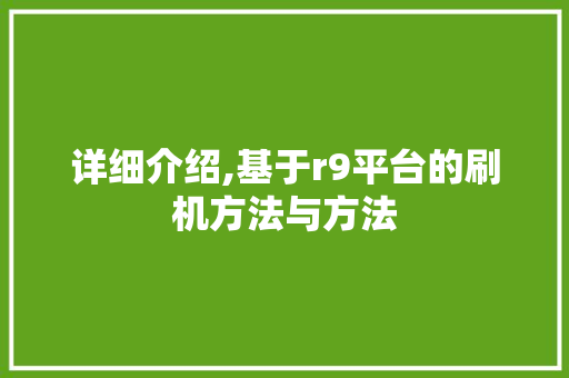详细介绍,基于r9平台的刷机方法与方法