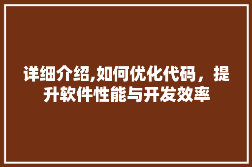 详细介绍,如何优化代码，提升软件性能与开发效率