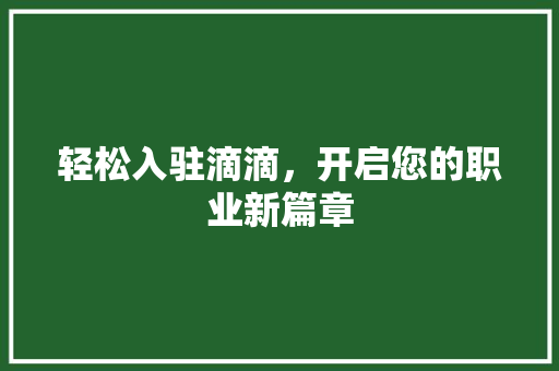 轻松入驻滴滴，开启您的职业新篇章