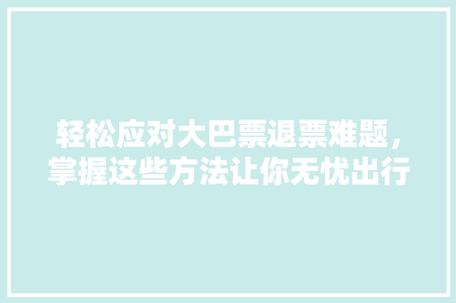 轻松应对大巴票退票难题，掌握这些方法让你无忧出行