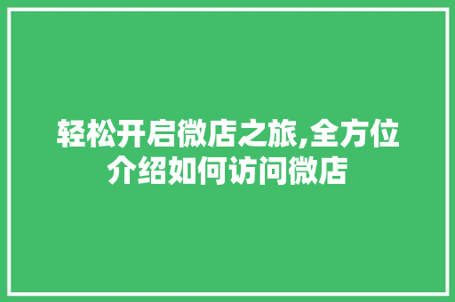 轻松开启微店之旅,全方位介绍如何访问微店