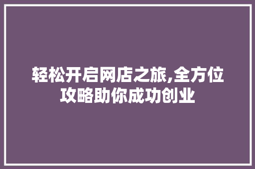 轻松开启网店之旅,全方位攻略助你成功创业