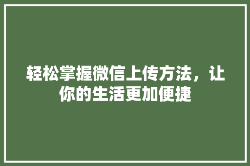 轻松掌握微信上传方法，让你的生活更加便捷