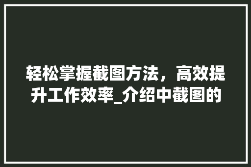 轻松掌握截图方法，高效提升工作效率_介绍中截图的奥秘 服务器/数据库