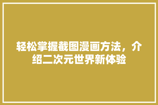 轻松掌握截图漫画方法，介绍二次元世界新体验 Web前端