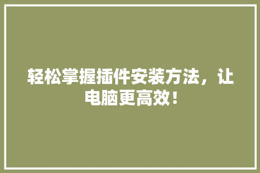 轻松掌握插件安装方法，让电脑更高效！