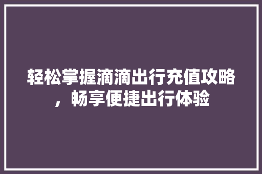 轻松掌握滴滴出行充值攻略，畅享便捷出行体验