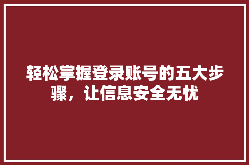 轻松掌握登录账号的五大步骤，让信息安全无忧