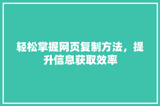 轻松掌握网页复制方法，提升信息获取效率 建站教程