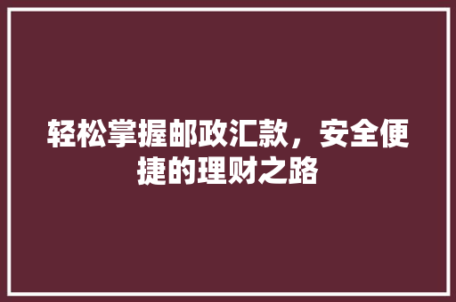 轻松掌握邮政汇款，安全便捷的理财之路
