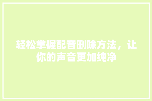 轻松掌握配音删除方法，让你的声音更加纯净 建站教程