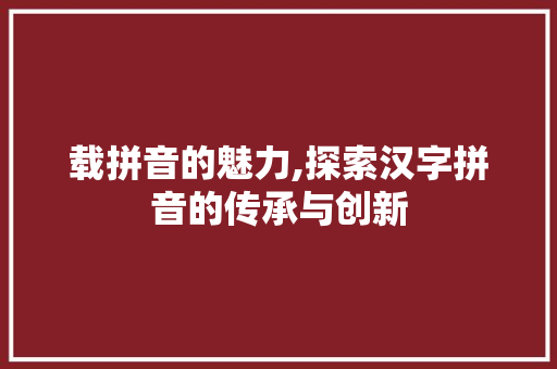 载拼音的魅力,探索汉字拼音的传承与创新