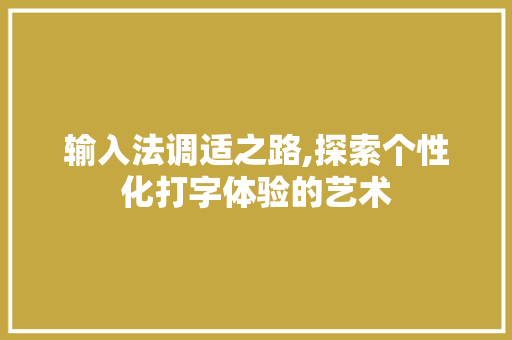 输入法调适之路,探索个性化打字体验的艺术