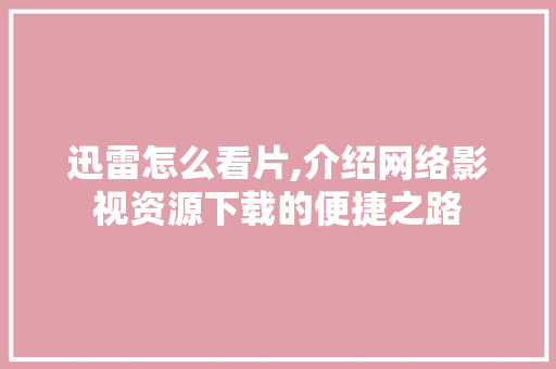 迅雷怎么看片,介绍网络影视资源下载的便捷之路